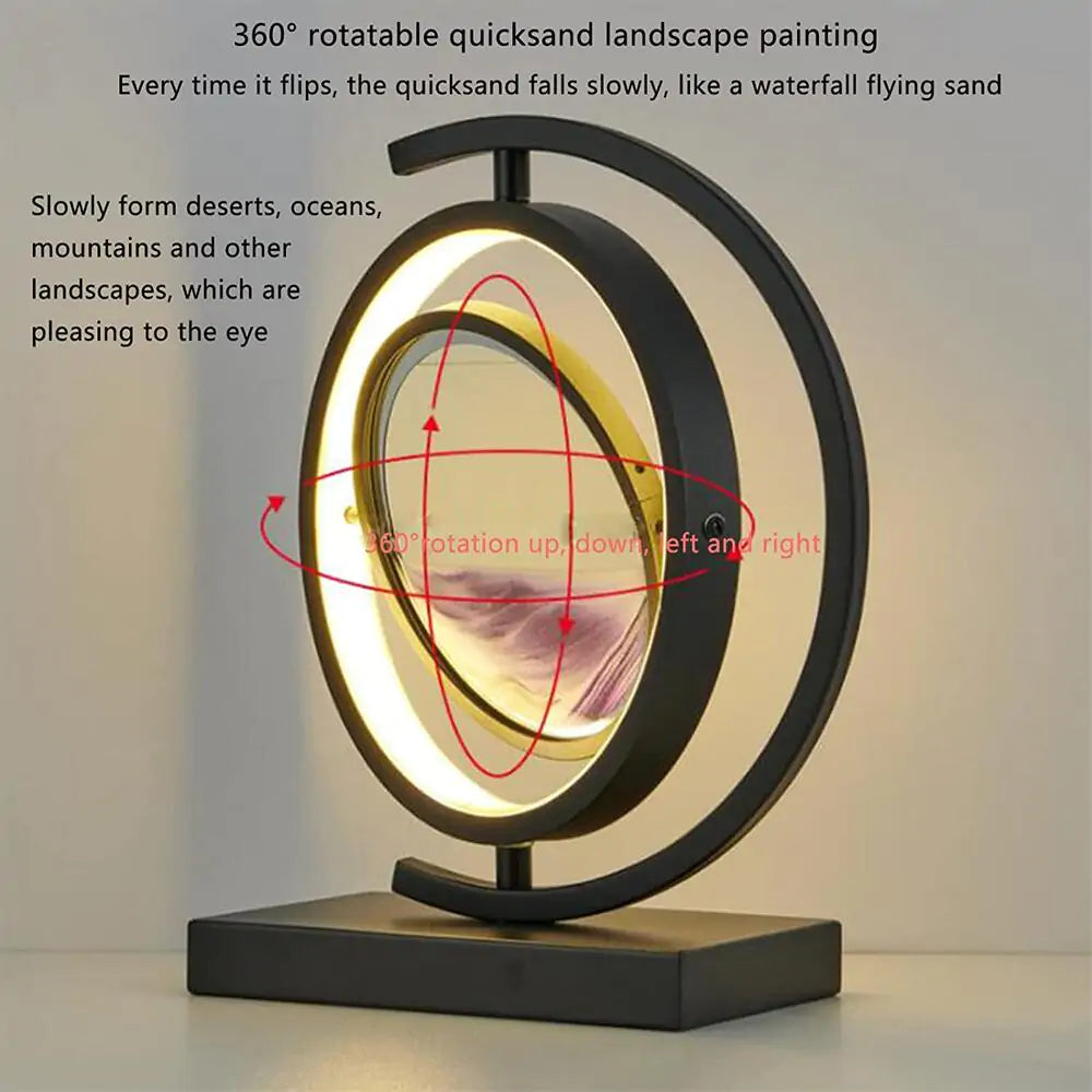 LED Moving Sand Art Table Lamp Quicksand Night Light 3D Sandscape Hourglass Bedside Lamps